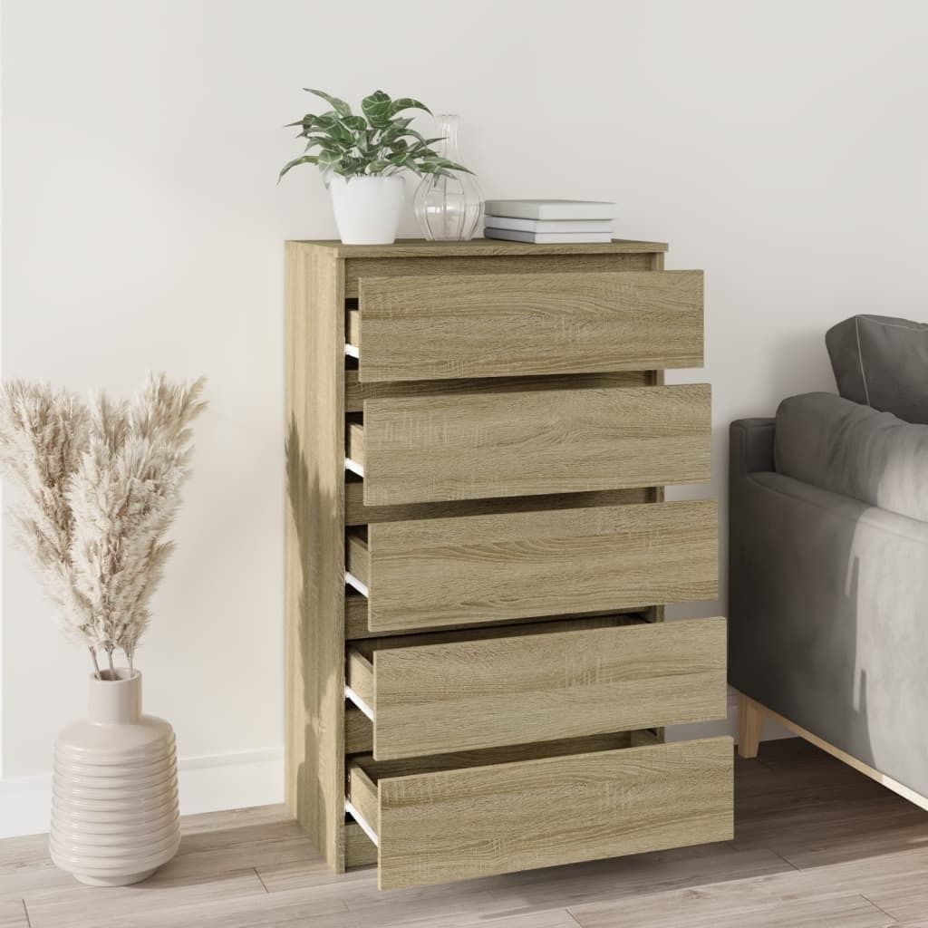 Möbel Schubladenschrank Moderner Look - Anrichte für Wohnzimmer - Sonoma-Eiche 60x36x103 cm Holzwerkstoff Top3636049