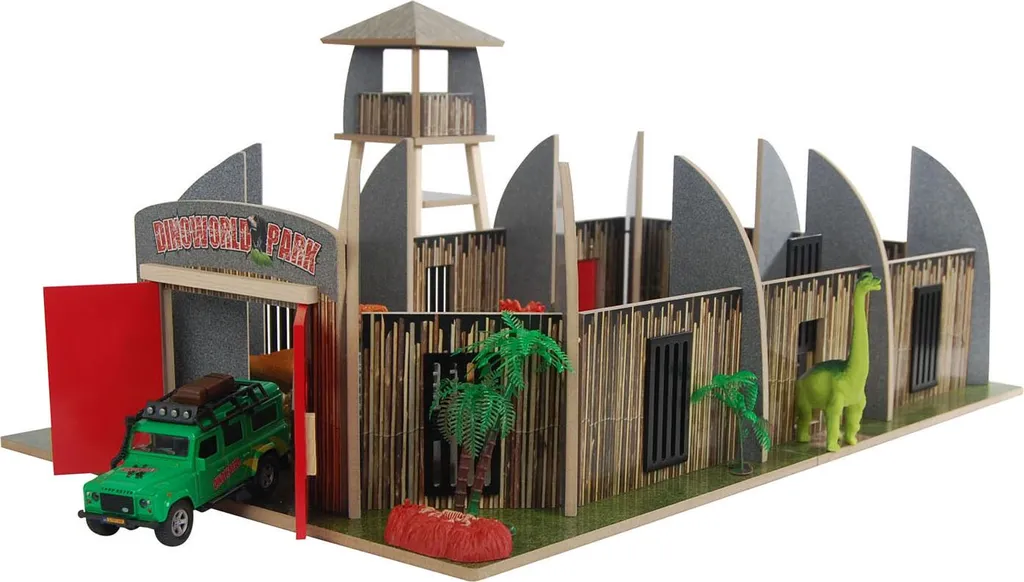Dinoworld Parc à dinosaures en bois avec tour de guet pour enfants