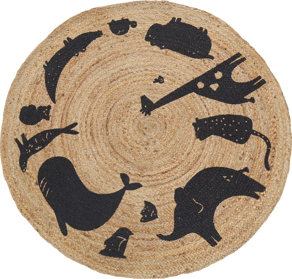 BELIANI Kinderteppich Beige aus Jute Tiermotiv Rund 120 cm Boho Stil Deko Wohnaccessoires Teppich für Kinderzimmer Babyzimmer Spielzimmer