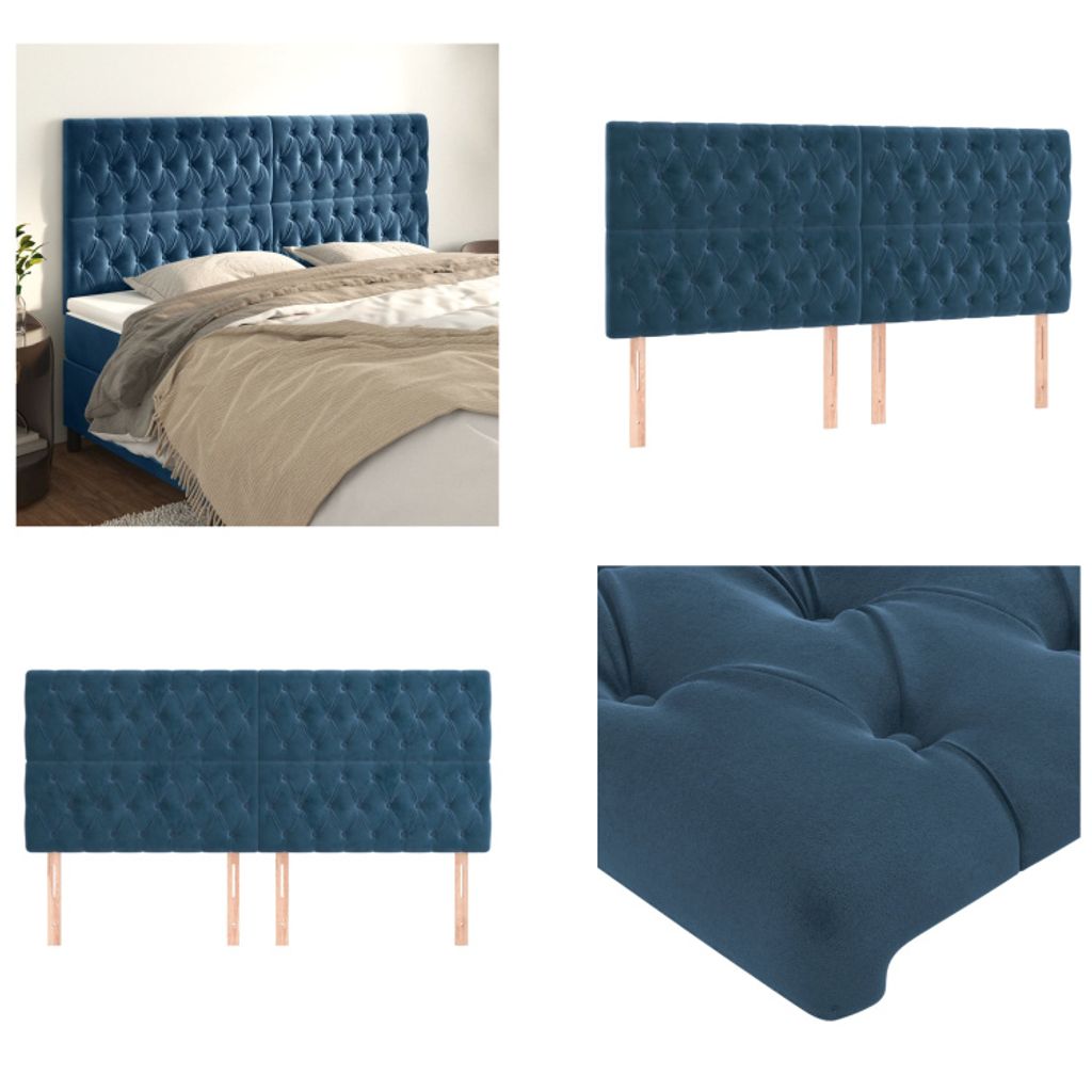 vidaXL Kopfteile 4 Stk. Dunkelblau 100x7x78/88 cm Samt - Kopfteil - Kopfteile - Bett-Kopfteil - Bettkopfteil