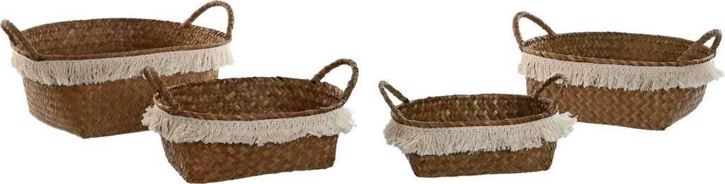 Set de 4 paniers Home ESPRIT blanc naturel fibre boho usé pour rangement