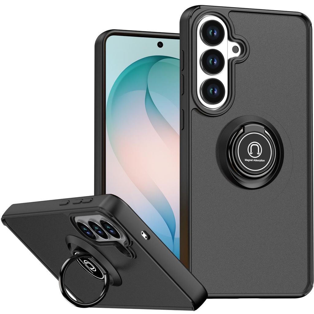 Hülle für Samsung Galaxy S26+ Matte Transluzent TPU Stoßfest Schutzhülle mit Ring Halter Ständer Schwarz