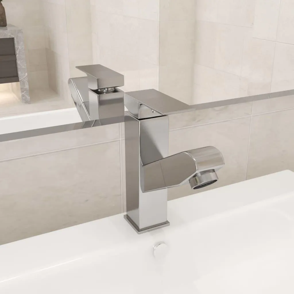 Robinet de lavabo argenté avec douchette extractible multi-usage - 2