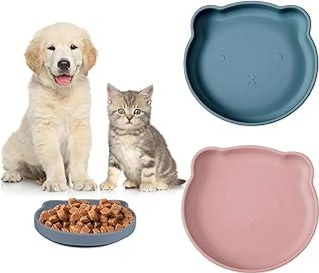 2 Ciotole Gatto Silicone Piatte Rosa e Blu - 17,5cm Anti-Graffio