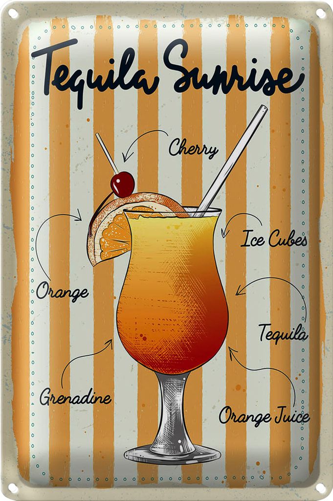 Blechschild Tequila Sunrise Cherry Orange 40x30cm