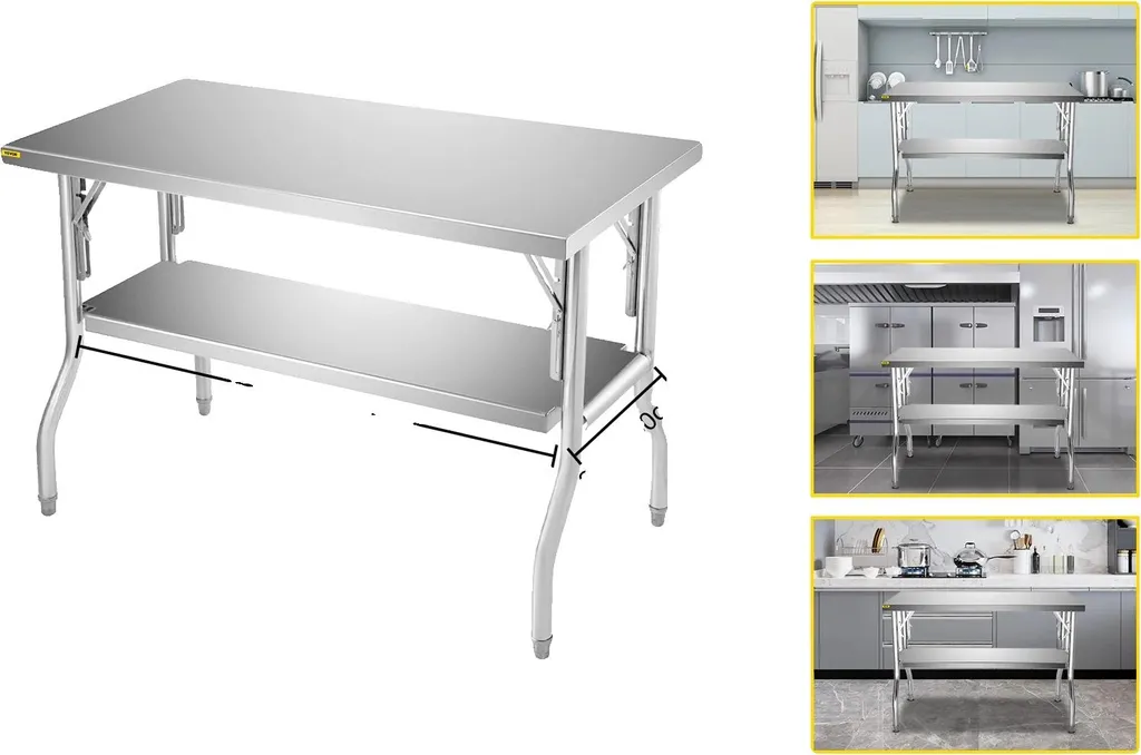 Établi de préparation en inox avec plateau double - Table pliable 120cm