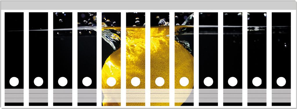 Wallario Ordnerrücken Sticker, selbstklebend für breite Ordner, 12 Stück, Motiv Zitrone im Wasser - Frisches Obst für die Küche