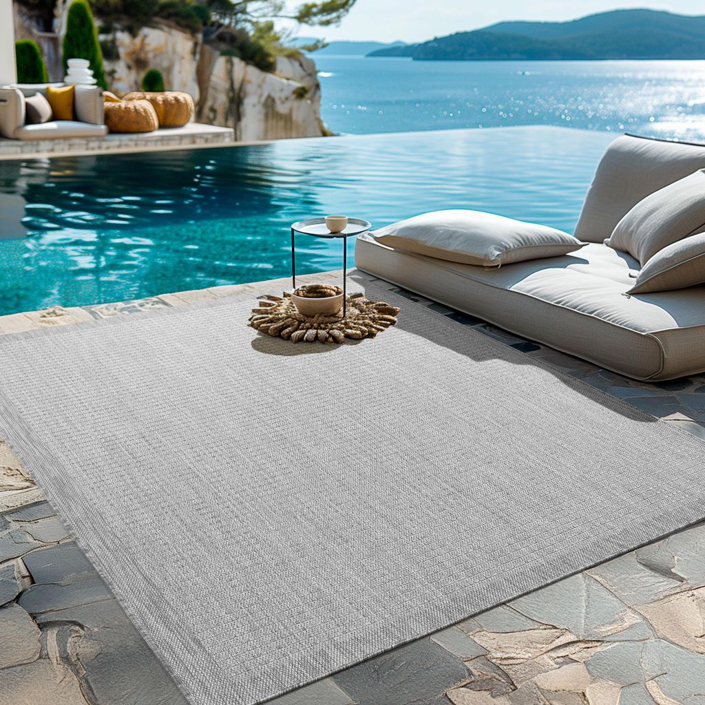 Homebyhome Outdoor Teppich Wetterfest, Einfarbig mit Struktur in Sisal-Optik für Balkon, Terrasse & Küche Grösse 140x200 cm