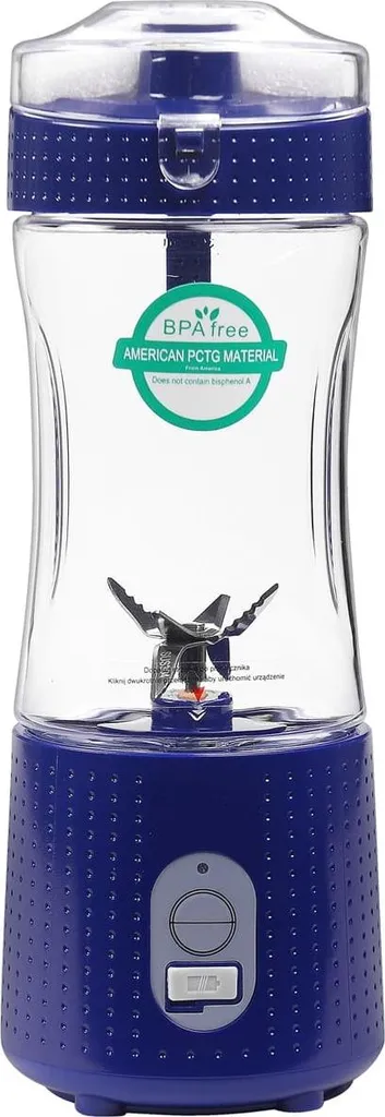 KRAFT&DELE | Frullatore, bicchiere da 380 ml, coperchio a tenuta stagna, potente mini frullatore da tavolo, ricaricabile senza fili, trita ghiaccio, frutta, USB-C, 2x3000 mAh, frullatore da tavolo, blu navy