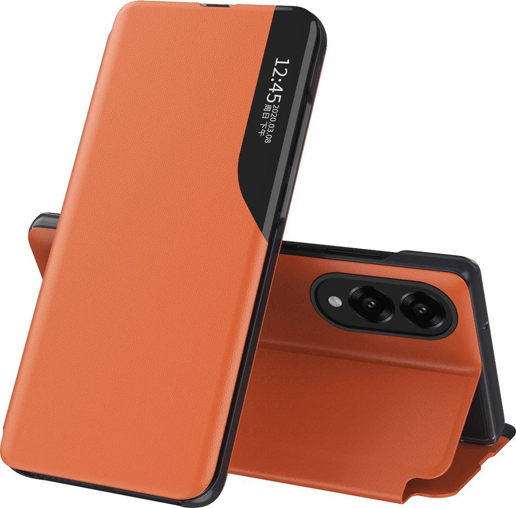 Hülle für Samsung Galaxy S25 Edge, Smart View Fenster Flip Stand Cover Kunstleder Schutzhülle Orange