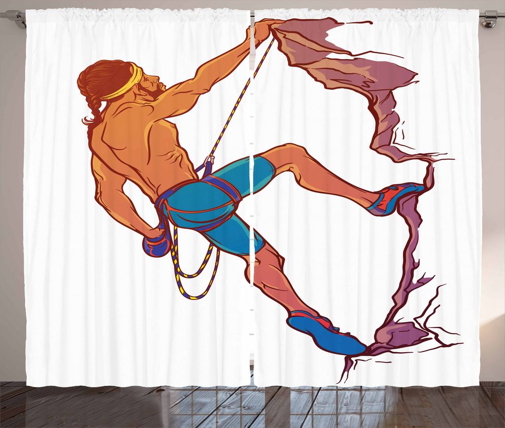 ABAKUHAUS Indie Rustikaler Vorhang, Kletterer Cliff Sport, Wohnzimmer Universalband Gardinen mit Schlaufen und Haken, 280 x 225 cm, Ingwer Lila Blau