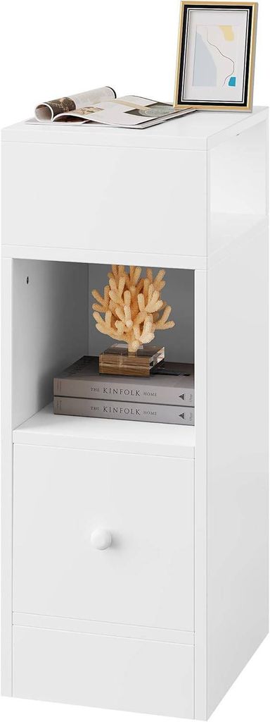 EUGAD Nachttisch schmal, mit Ablagen Schublade, Nachtschrank, Weiß