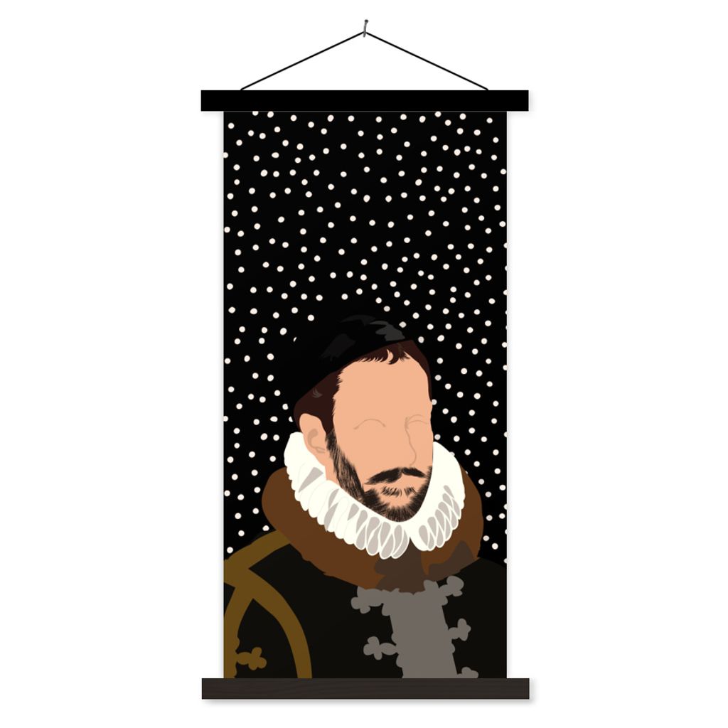MuchoWow Textilposter Alte Meister - Wilhelm von Oranien - Dots - Schwarz 90x180 cm mit schwarzem Rahmen - Dekoration Wohnzimmer