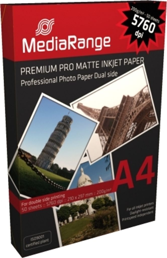 MediaRange Papier Inkjet matt beidseitig A4 200g 50 Blatt Produktbild 