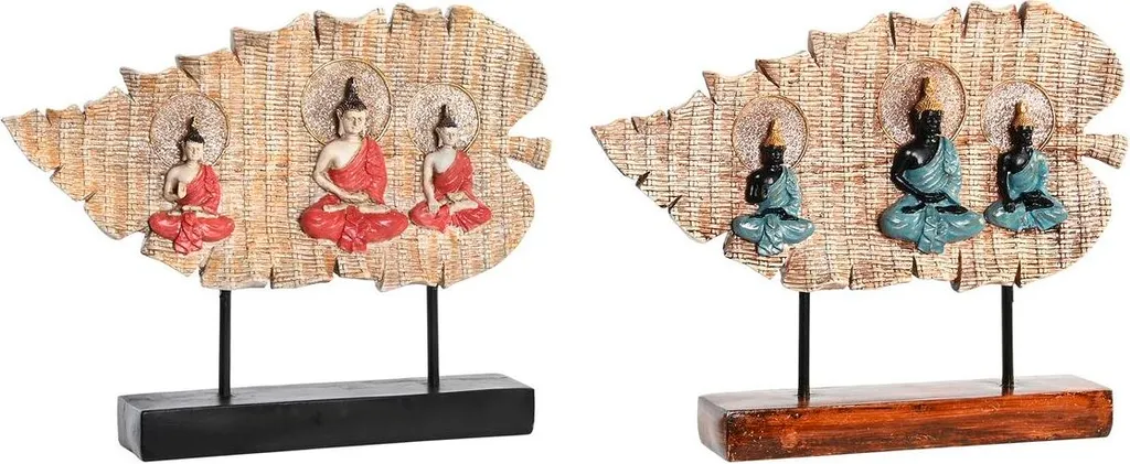 Décoration Zen pour Salon : Set de 2 Bouddhas Orientaux Rouge et Vert