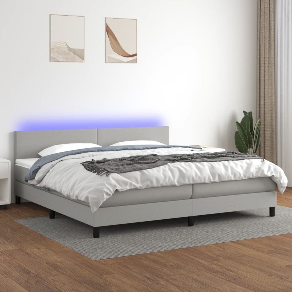 The Living Store Boxspringbett mit Matratze & LED Hellgrau 200x200 cm Stoff