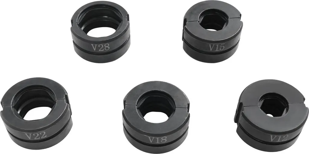 Ganasce di pressatura - Set profilo a V - 5 pezzi - Per tubi in rame 12/15/18/22/28 mm - Per utensili di pressatura - Nero