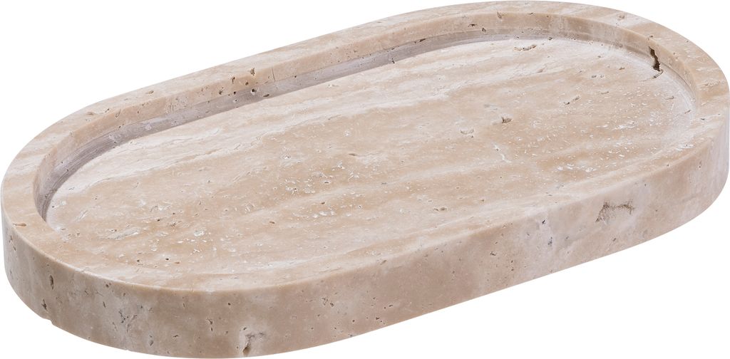 Navaris Travertin Tablett oval - Langlebig und stilvoll - Badezimmer Tablett - Vielseitig einsetzbar als Schlüsselablage Schale, Parfum Tablett,