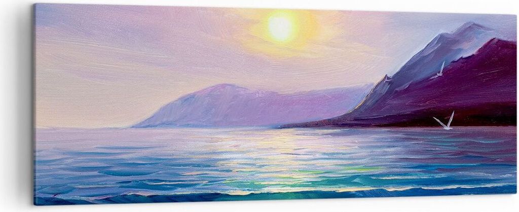 Bild auf Leinwand - Leinwandbild - Berge Meer Welle - 140x50cm - Wand Bild - Wanddeko - Wandbilder - Leinwanddruck - Bilder - Kunstdruck - Wanddeko...