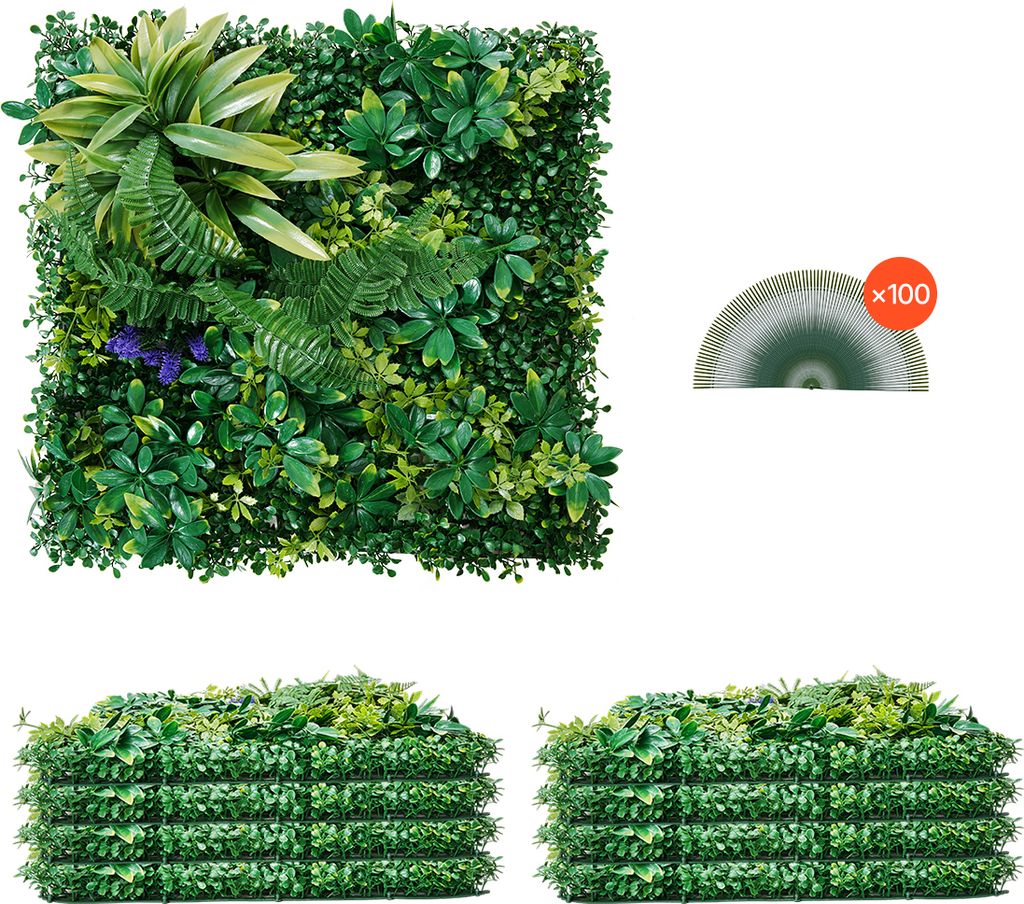 VEVOR umělá rostlinná stěna, 8 kusů, 500x500x50 mm, 3D Obrázek produktu 