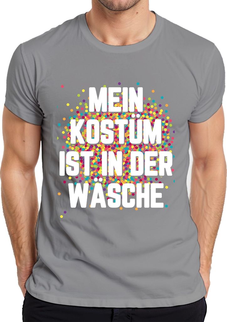 MEIN KOSTÜM IST IN DER WASCHE Karneval Fasching Konfetti lustig Herren T-Shirt, Grau, XXL
