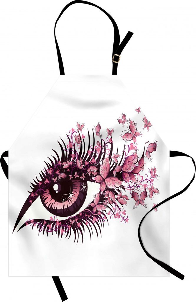 ABAKUHAUS Schmetterlinge Kochschürze, Fairy Female Eye mit Schmetterlingen Wimpern Mascara Stare Party Make-up, Farbfest Höhenverstellbar Waschba...
