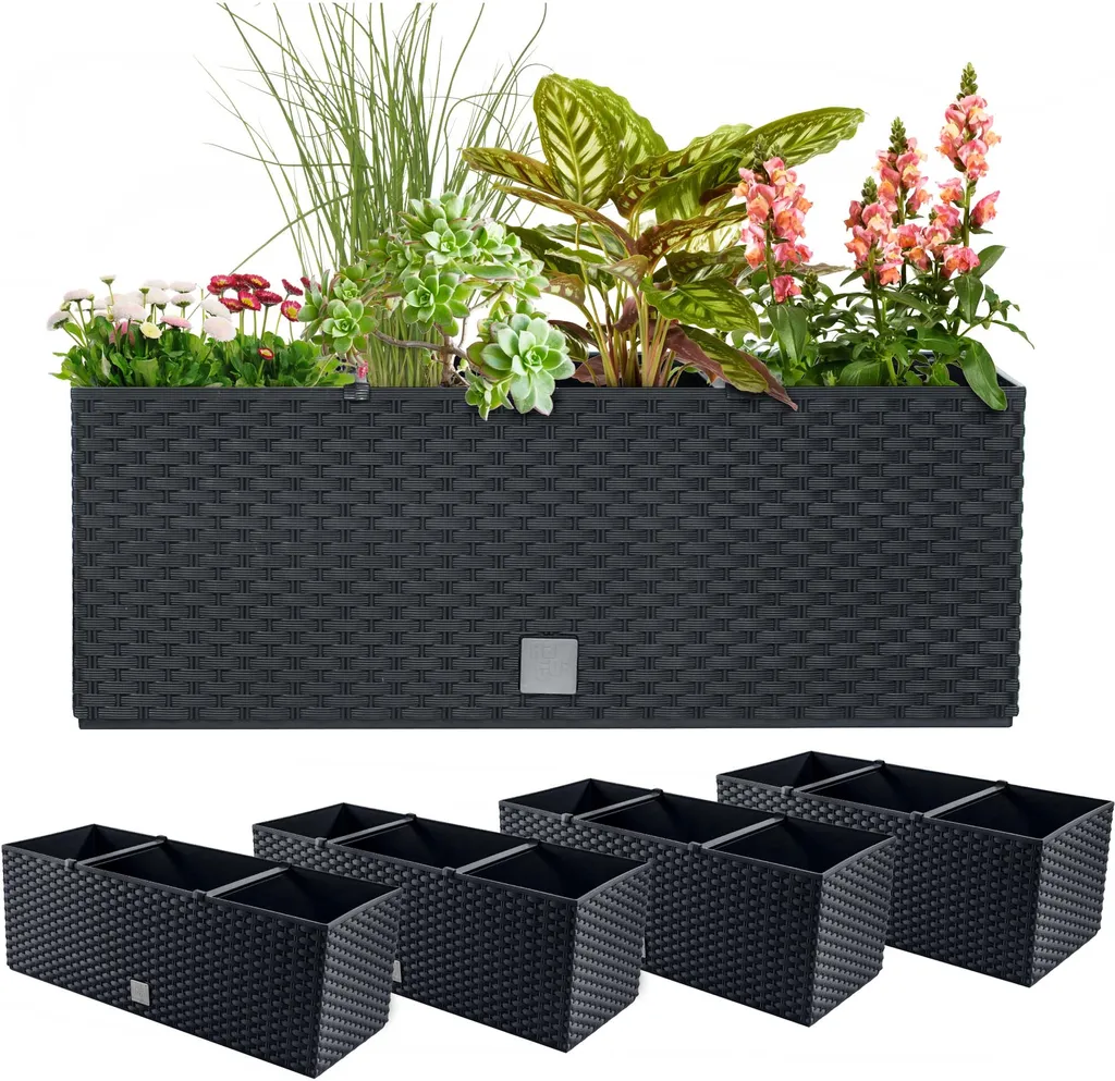 Prosperplast Rato Case Pot de jardin rotin 17L Anthracite - Lot de 4