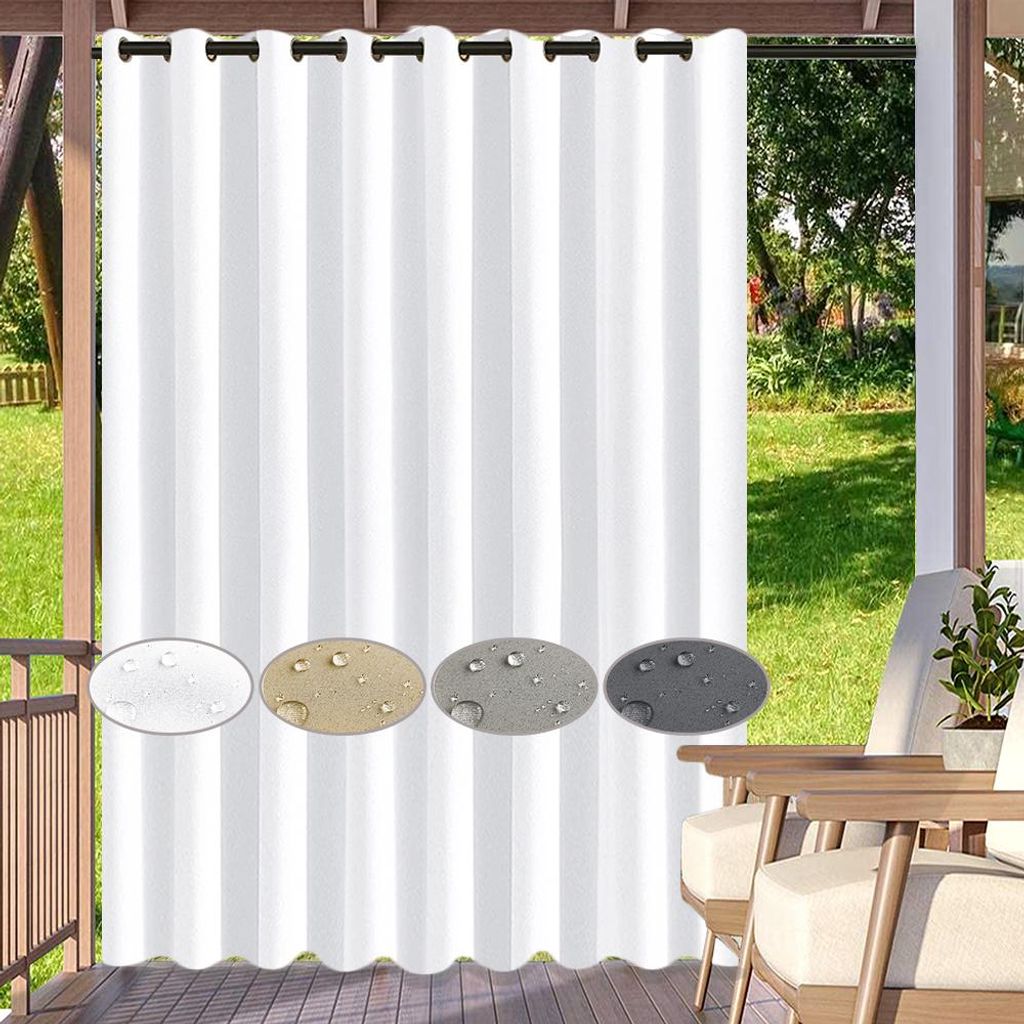 1 Stück Outdoor Vorhang Wetterfest Mit Ösen Gardinen Blickdicht Verdunklungsvorhang, Außen Garten Wasserdicht Thermovorhang, 180x213cm, Farbe: W...