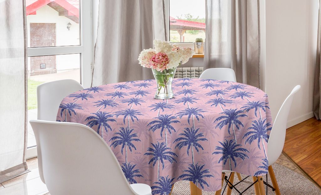 ABAKUHAUS Exotisch Runde Tischdecke, Zusammenfassung Jungle Palms Aloha, Kreis Tischdecke Abdeckung für Esszimmer Küche Dekoration, 150 cm, Rose ...
