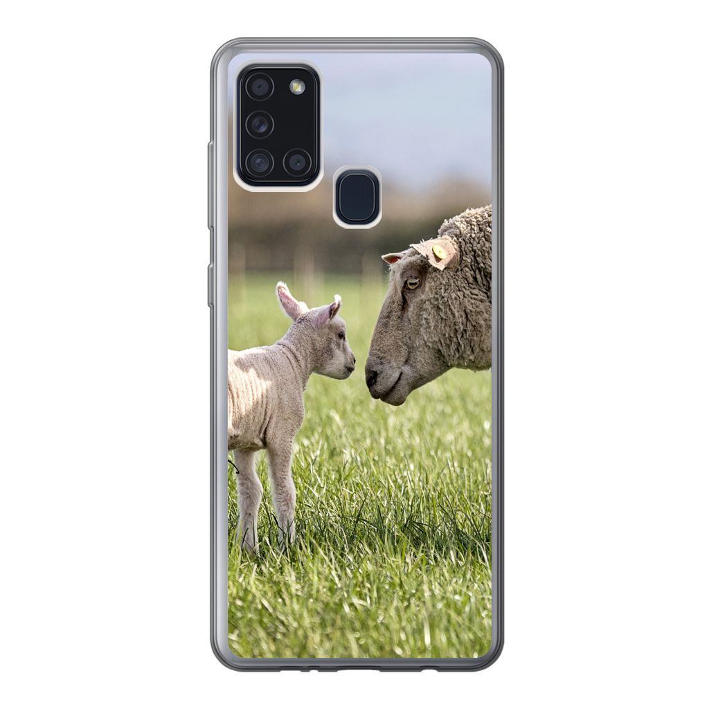 MuchoWow Handyhülle Schutzhülle Hülle für Samsung Galaxy A21s Schafe - Gras - Lamm Silikon Softcase Handy Hülle - Hartschale