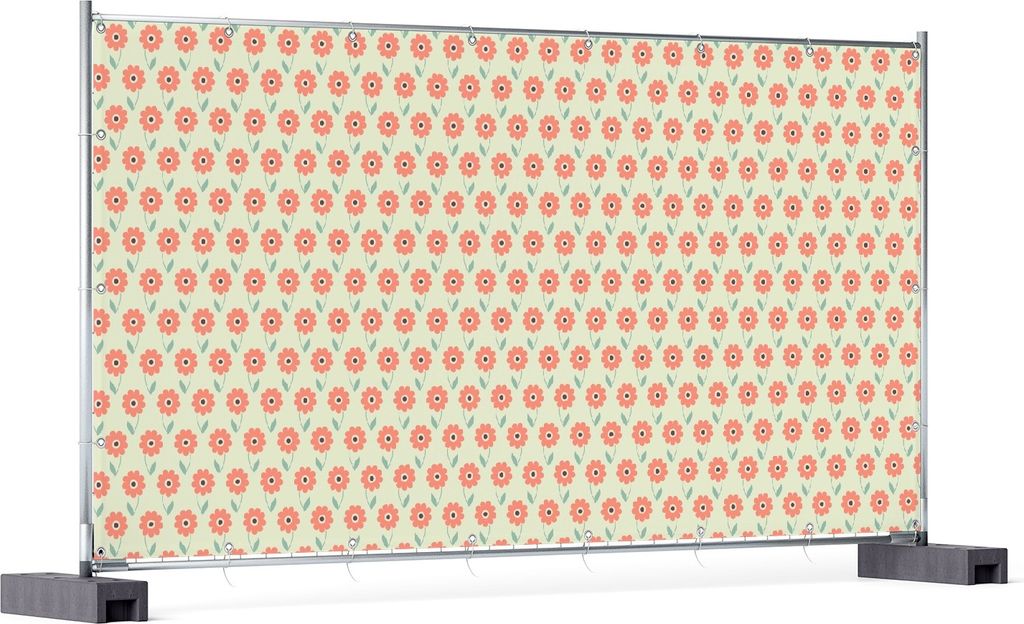 Wallario XXL Outdoor-Poster für Garten oder Balkon, Motiv Muster mit roten Blumen und grünen Blättern, in ca. 340 x 173 cm