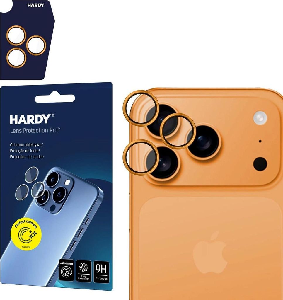 Objektivschutz für iPhone 17 Pro Max / 17 Pro, 3mk HARDY Lens Protection Pro, 1 Set, Orange