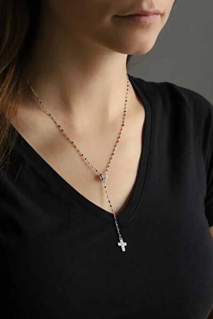 Collana Croce e Perle AGT-N011C in Argento | Look Unisex Minimal