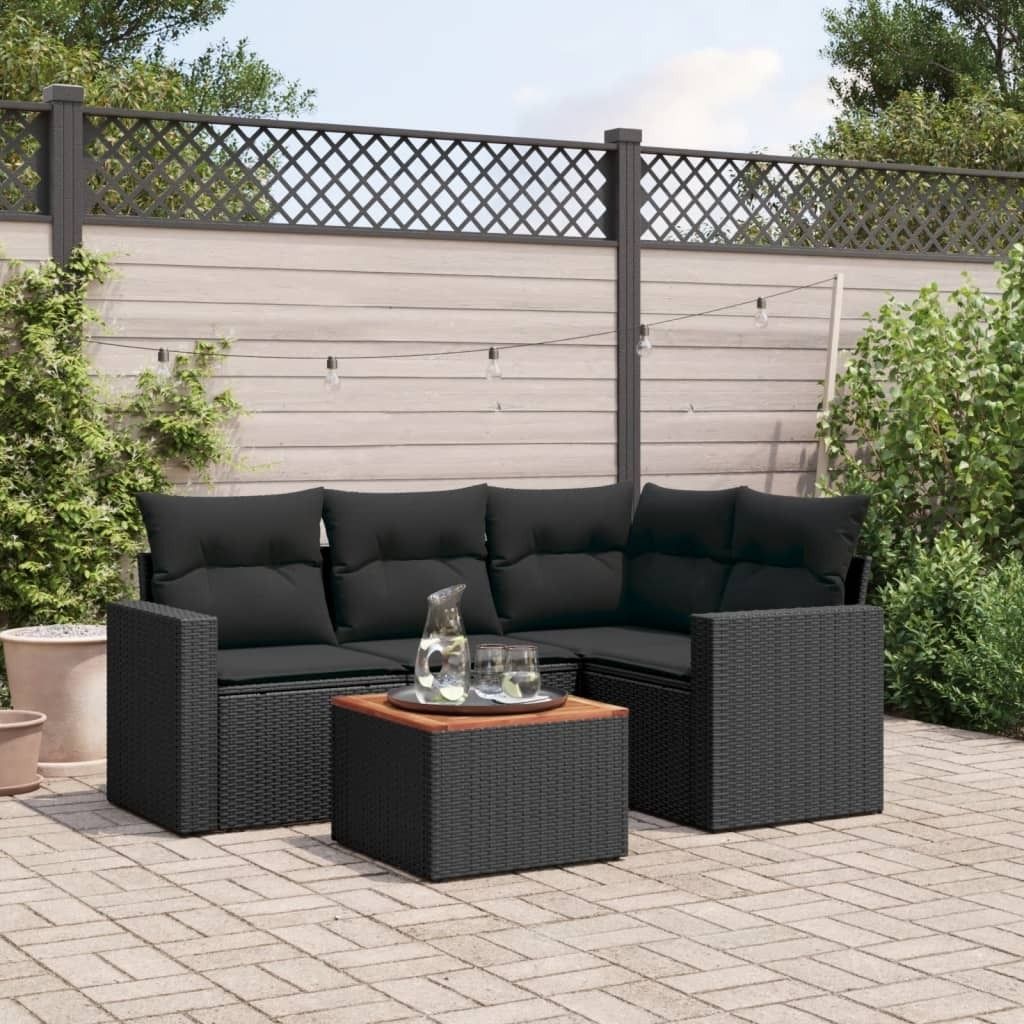 Gartenmöbelgarnituren - 5-tlg. Garten-Sofagarnitur mit Kissen Schwarz Poly Rattan Möbel21