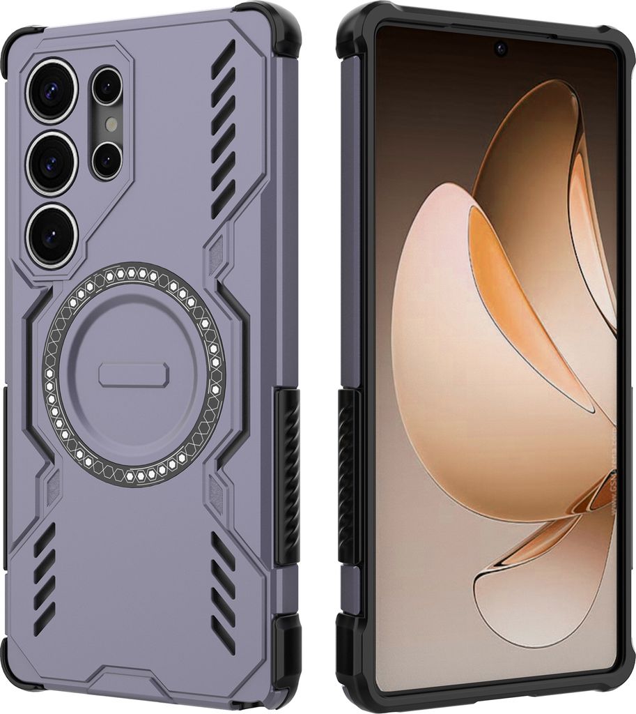 Magnetisch Hülle für Samsung Galaxy S25 Ultra, Hybrid PC TPU Bumper Stoßfestes Loch Wärmeableitung Handyhülle Lila