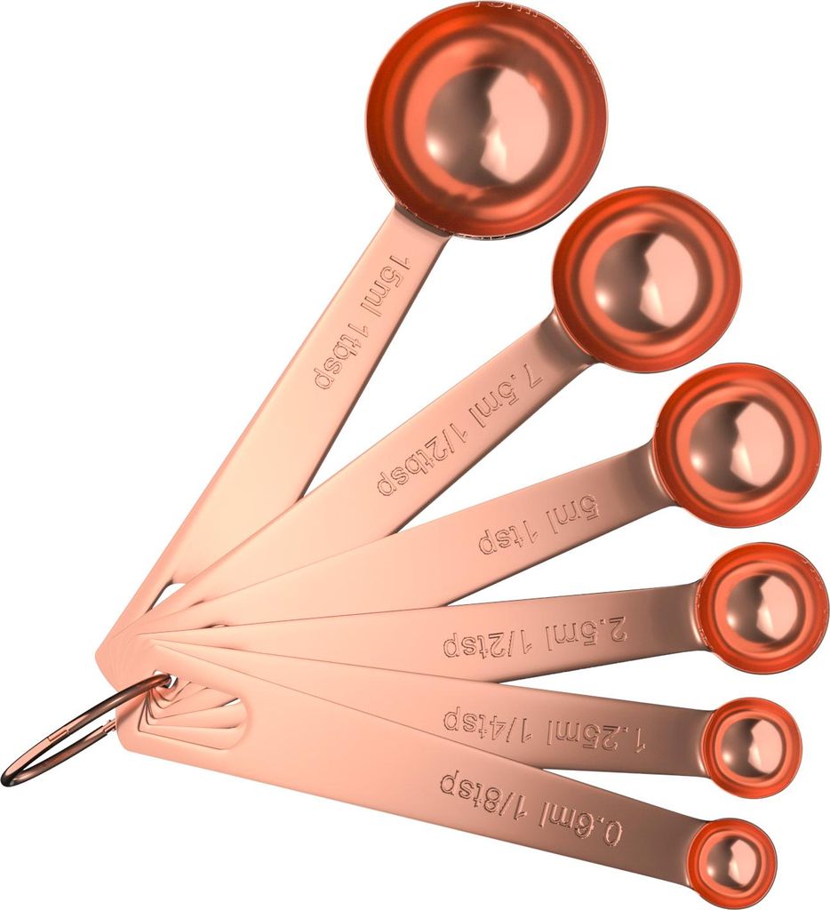 Intirilife 6-teiliges Edelstahl Messlöffel Set Roségold - 1 Esslöffel - 1/8 Teelöffel - Messlöffel zum Abmessen von trockenen und flüssigen K...