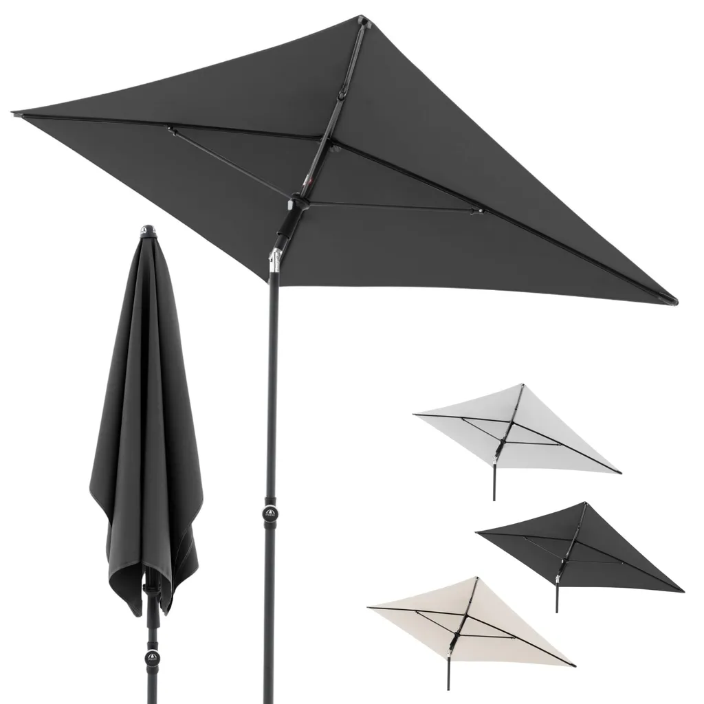Parasol de jardin robuste 180 x 120 cm gris avec mât inclinable manuel
