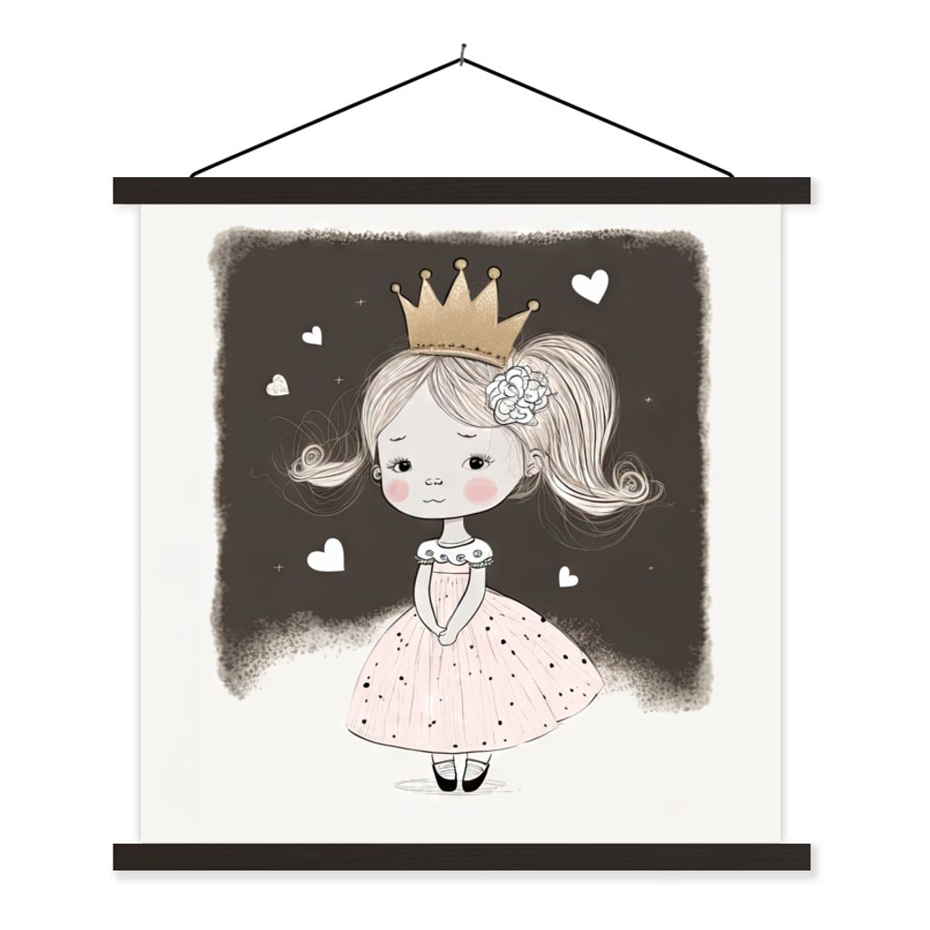 MuchoWow Textilposter Prinzessin - Rose - Herzen - Mädchen 90x90 cm mit schwarzem Rahmen - Magnetisches