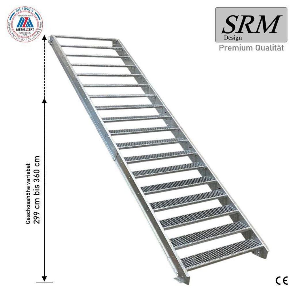 18 Stufen Stahltreppe Breite: 80 cm Geschosshöhe 299-360cm  Produktbild 