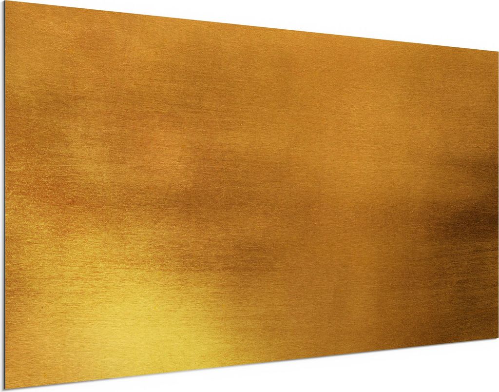 DEQORI Alu-Dibond Bild Gold 100x50 cm 'Gebürstetes Goldblech' Wandbild Metall dünn Design