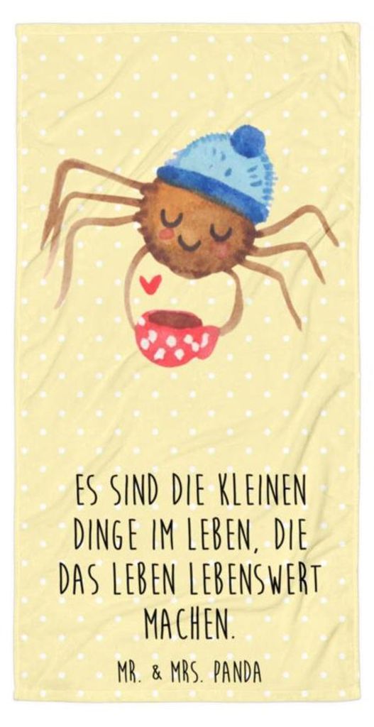 Mr. & Mrs. Panda Duschhandtuch Spinne Agathe Kaffee - Gelb Pastell - Geschenk, Handtuch, Lebensweisheiten, Reisehandtuch, Frottee-Handtuch, Morgen,...