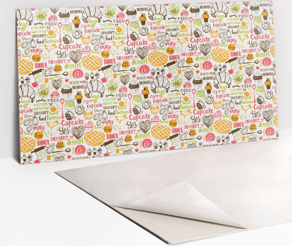 PVC-Wandschutz für die Küche - Stilvoller Schutz für Ihre Wände 100 x 50 Dessert bunte Süßigkeiten