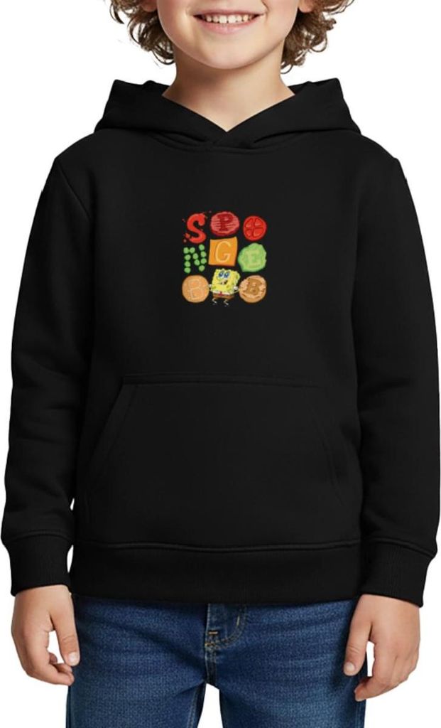 Spreadshirt Spongebob Schwammkopf Burger Zutaten Design Kinder Premium Hoodie, 158/164 (12 Jahre), Schwarz