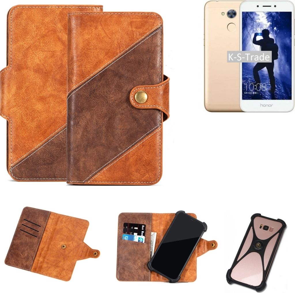 K-S-Trade Handy-Hülle Schutz-Hülle Bookstyle Case Wallet-Case kompatibel mit Huawei Honor 6A Handy Cover Bumper Kantenschutz Smartphone dunkelbraun