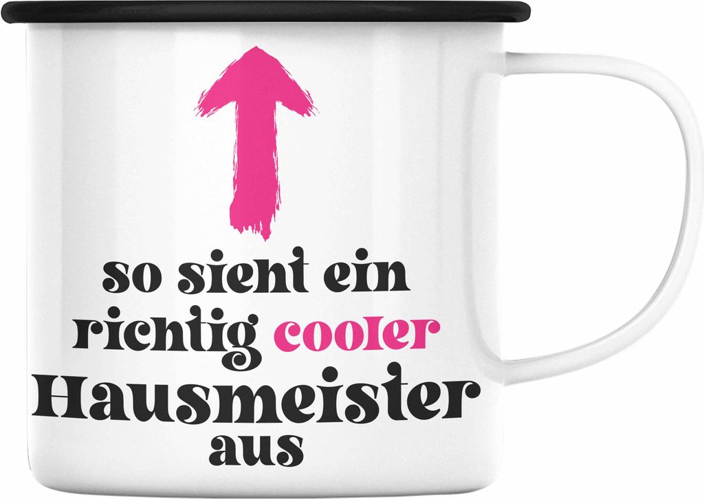 Trendation - Hausmeister Emaille Tasse Lustiges Geschenke Lustig Spruch Haustechniker (Schwarz)