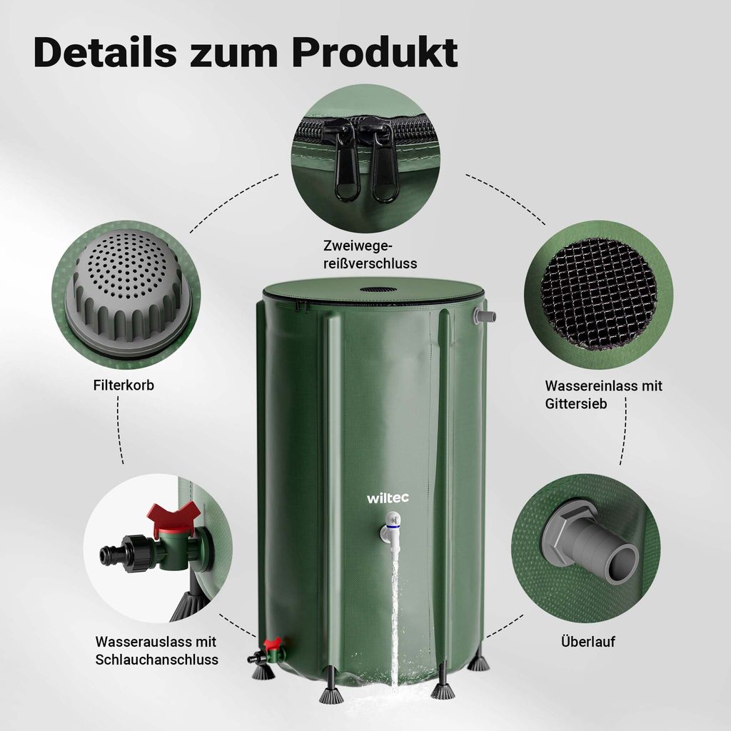 VEVOR Faltbare Regentonne 250L - 66 Gallonen, Mit Zapfhahn & Überlaufset