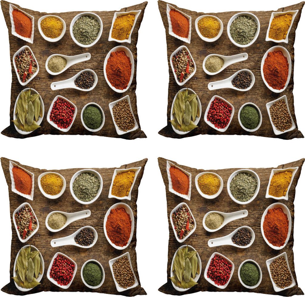 ABAKUHAUS Würzen Kissenbezug Set (4 Stück), Einzelne Arten von Aromen, Moderner Doppelseitiger Digitaldruck, 45 cm x 45 cm, Mehrfarbig