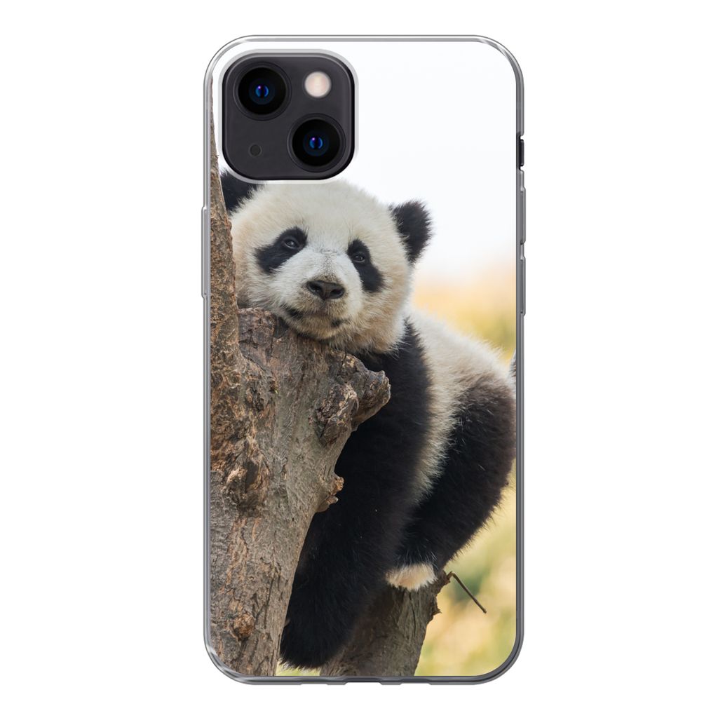 MuchoWow Handyhülle Schutzhülle Hülle für iPhone 13 mini Panda - Baum - Licht Silikon Softcase Handy Hülle - Softcase
