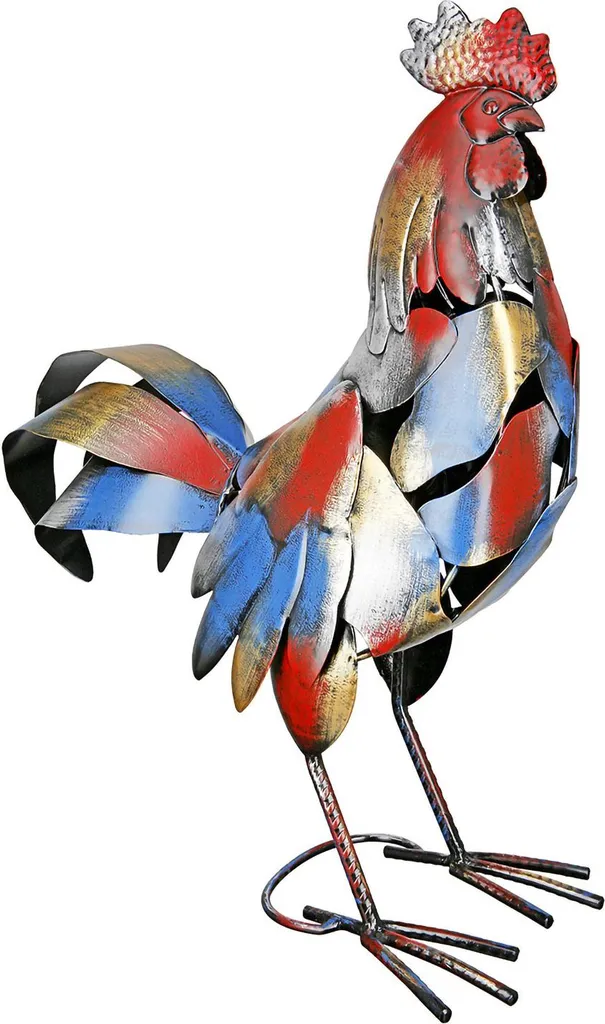 Coq multicolore Otto en métal Gilde - Sculpture design de 50 cm de hauteur
