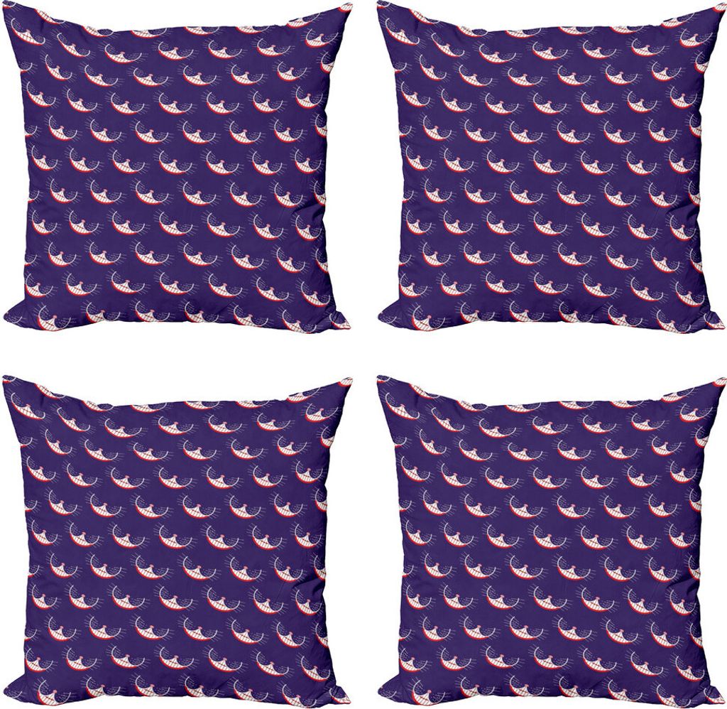ABAKUHAUS Katze Kissenbezug Set (4 Stück), Witty Lächeln Zähne Katze Whisker, Moderner Doppelseitiger Digitaldruck, 45 cm x 45 cm, Indigo Blush